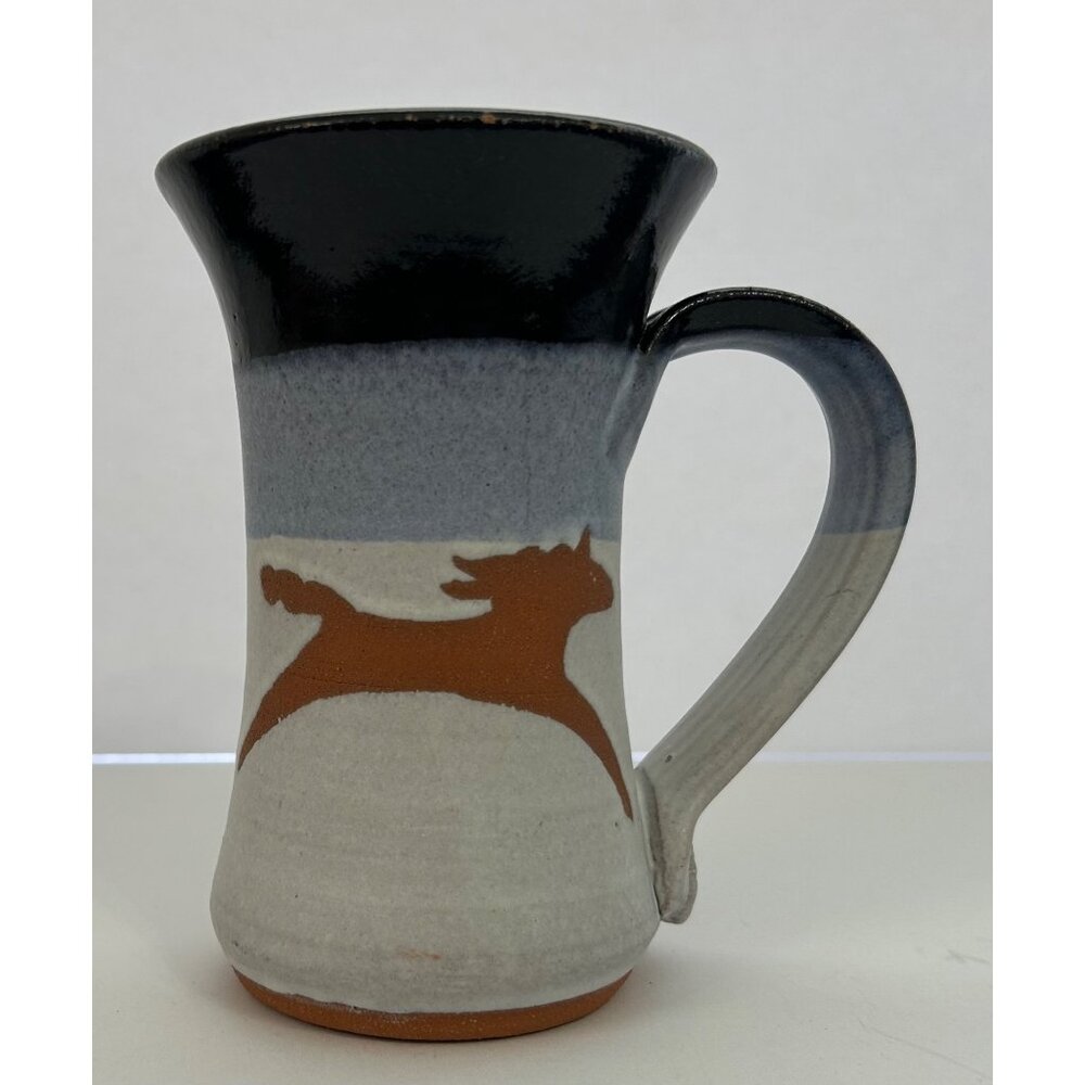 Pottery Mug Cup Black Glaze Brown Horse Motif Farmhouse Western Cottagecore Boho